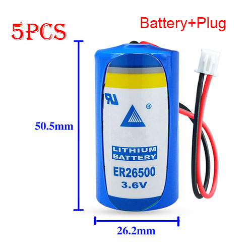 5PCS white plug LISUN ER26500 C Size 3.6V 9000mAh High Energy Li SOCl2 batterie