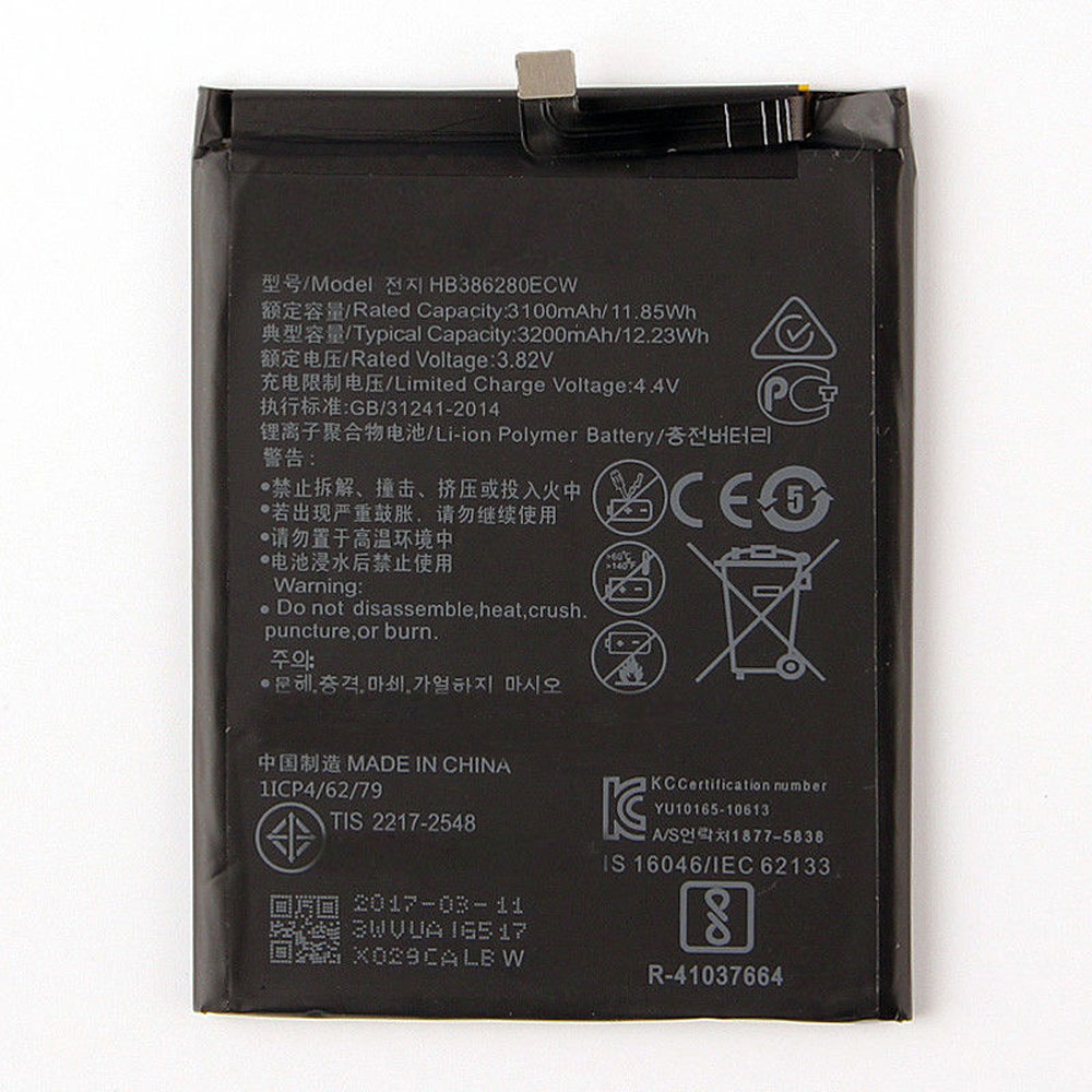3100MAH/11.85Wh Batterie de remplacement pour HuaWei HB386280ECW